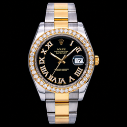 Montre Rolex Datejust 116333 41 mm Cadran Diamants Noir Chiffres Romains Bracelet Oyster Bicolore Or