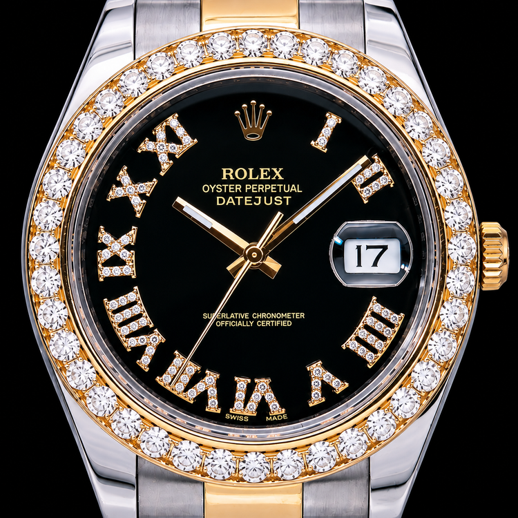 Montre Rolex Datejust 116333 41 mm Cadran Diamants Noir Chiffres Romains Bracelet Oyster Bicolore Or