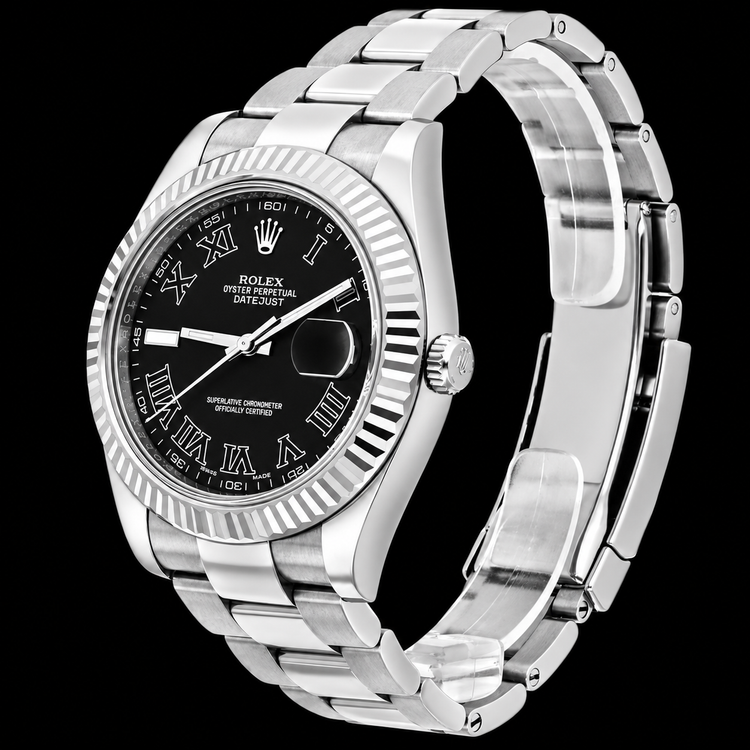 Montre Rolex Datejust 116334 41 mm Cadran Noir Chiffres Romains Acier Inoxydable Bracelet Oyster