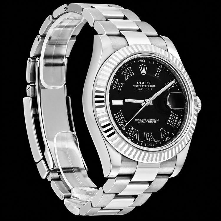 Montre Rolex Datejust 116334 41 mm Cadran Noir Chiffres Romains Acier Inoxydable Bracelet Oyster