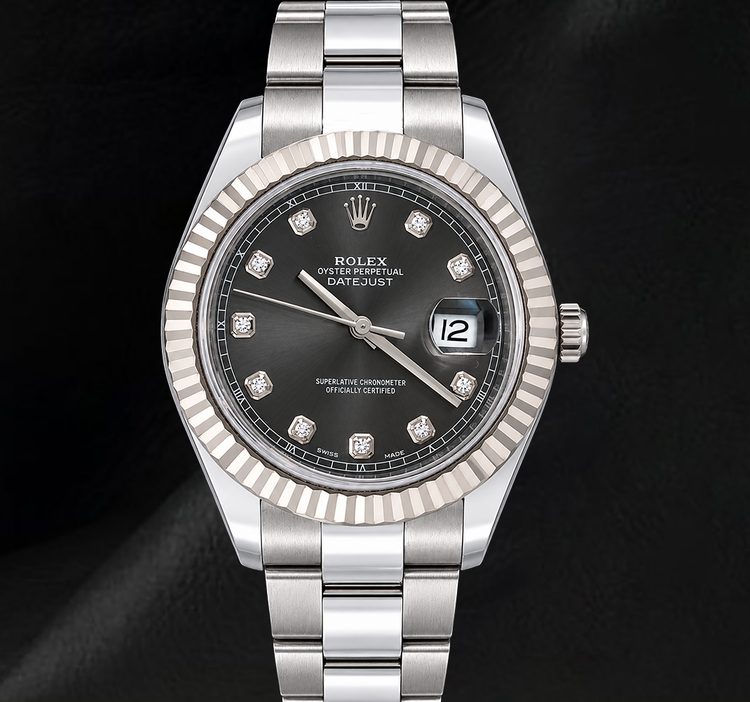 Montre Rolex Datejust 116334 41 mm Cadran Gris Diamants Acier Inoxydable Bracelet Oyster