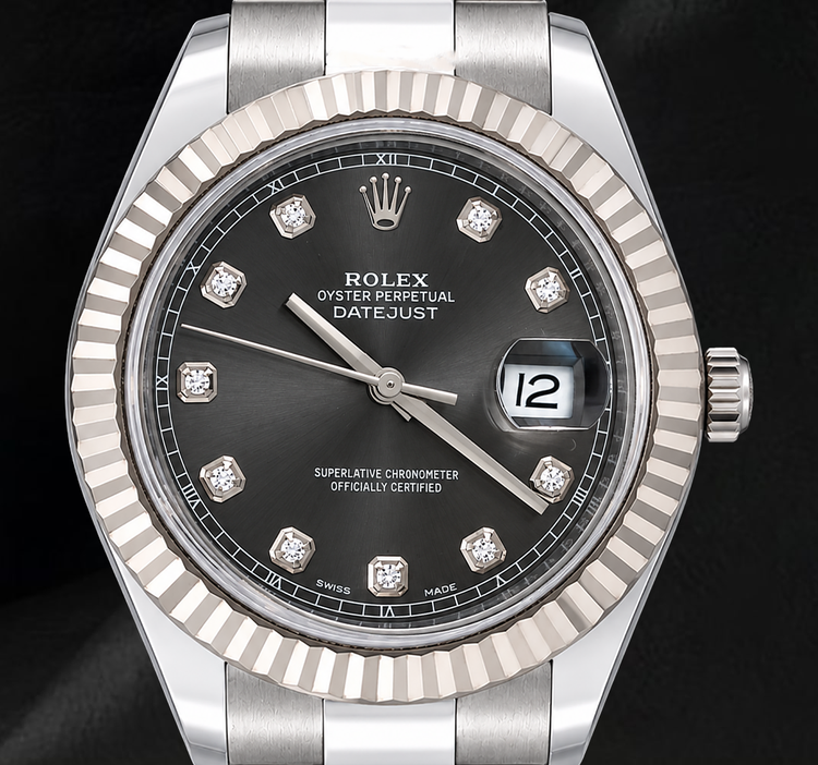 Montre Rolex Datejust 116334 41 mm Cadran Gris Diamants Acier Inoxydable Bracelet Oyster