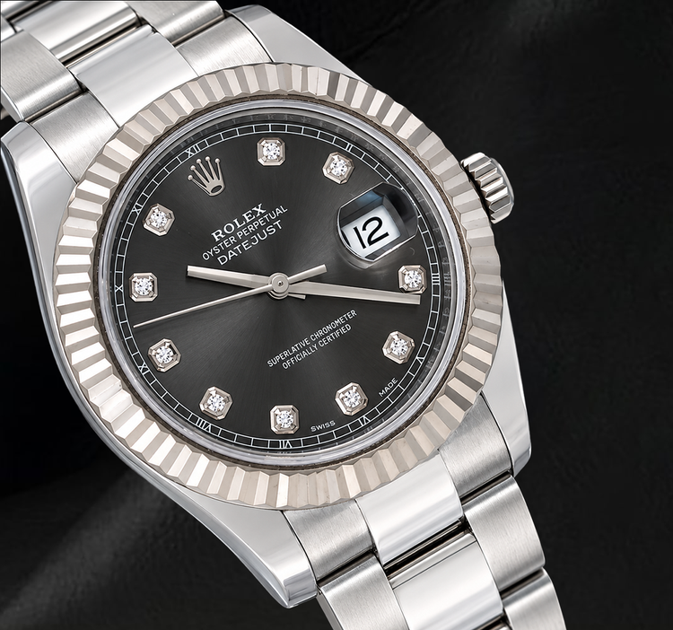 Montre Rolex Datejust 116334 41 mm Cadran Gris Diamants Acier Inoxydable Bracelet Oyster
