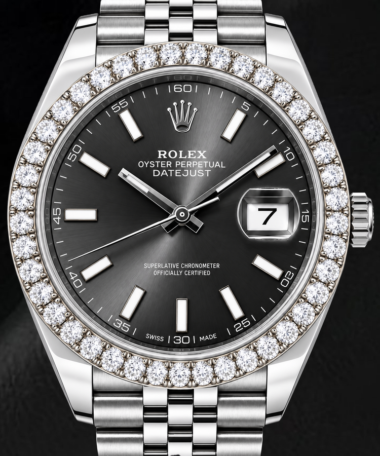 Montre Rolex Datejust 126300 41 mm en Acier Inoxydable Cadran Gris à Index Bâtons Luminescents
