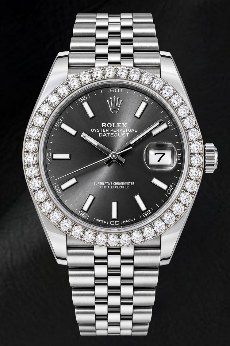 Montre Rolex Datejust 126300 41 mm en Acier Inoxydable Cadran Gris à Index Bâtons Luminescents