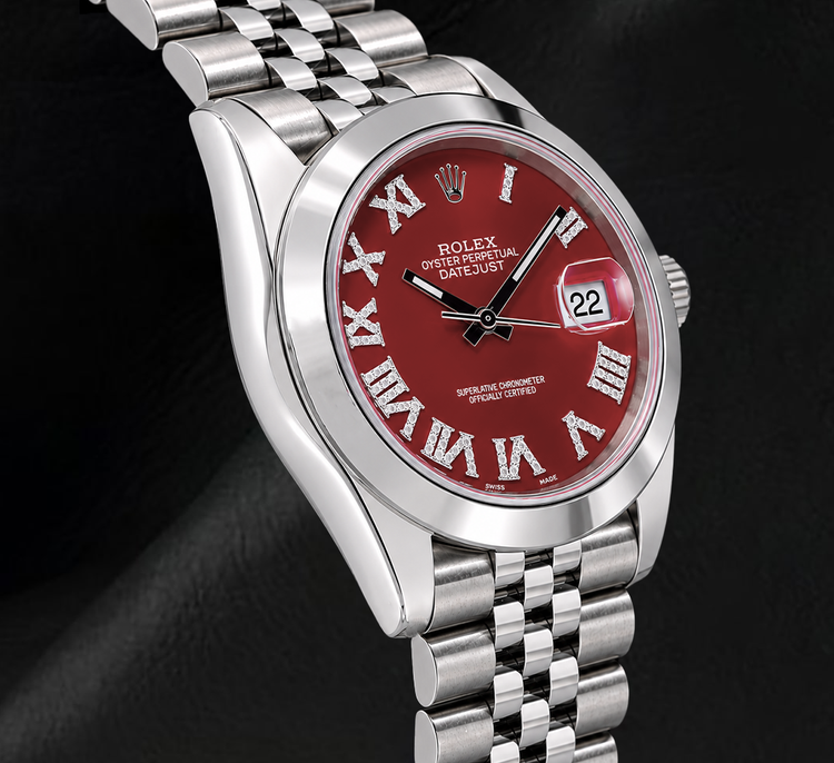Montre Rolex Datejust 126300 41 mm en Acier Inoxydable avec Cadran Diamants Rouge à Chiffres Romains