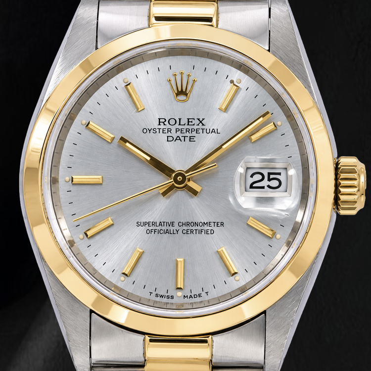 Montre Rolex Datejust 15223 34 mm Bicolore Cadran Argenté à Index Bâtons