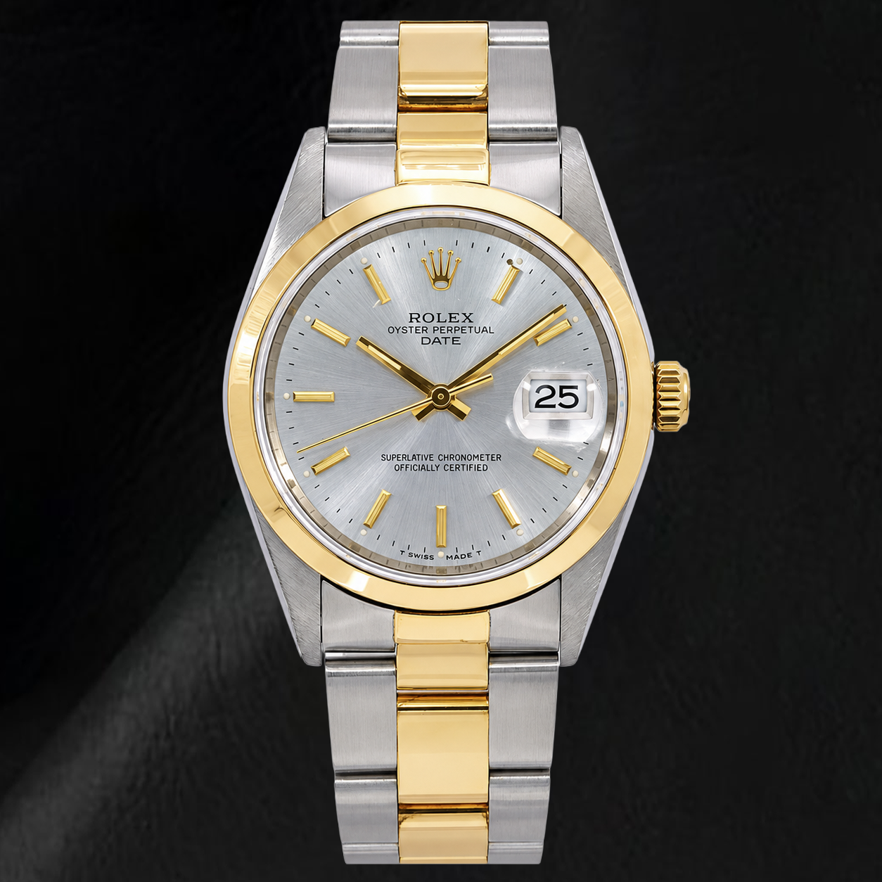 Montre Rolex Datejust 15223 34 mm Bicolore Cadran Argenté à Index Bâtons
