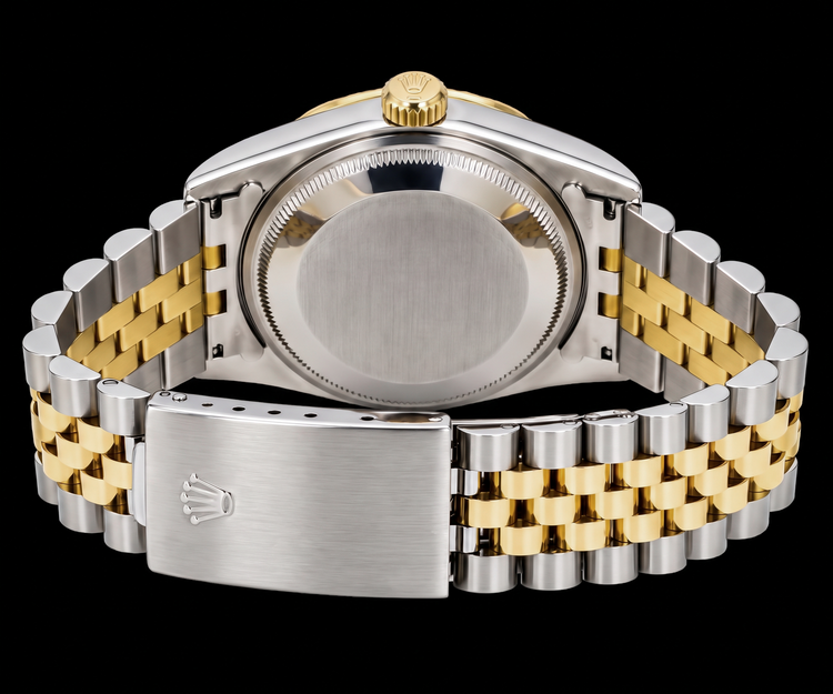 Rolex Datejust 16013 36 mm Montre Bicolore Cadran Noir à Chiffres Romains