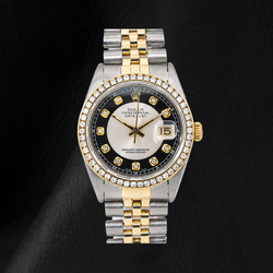 Montre Rolex Datejust 16013 36 mm Bicolore Cadran Diamants Tuxedo Noir