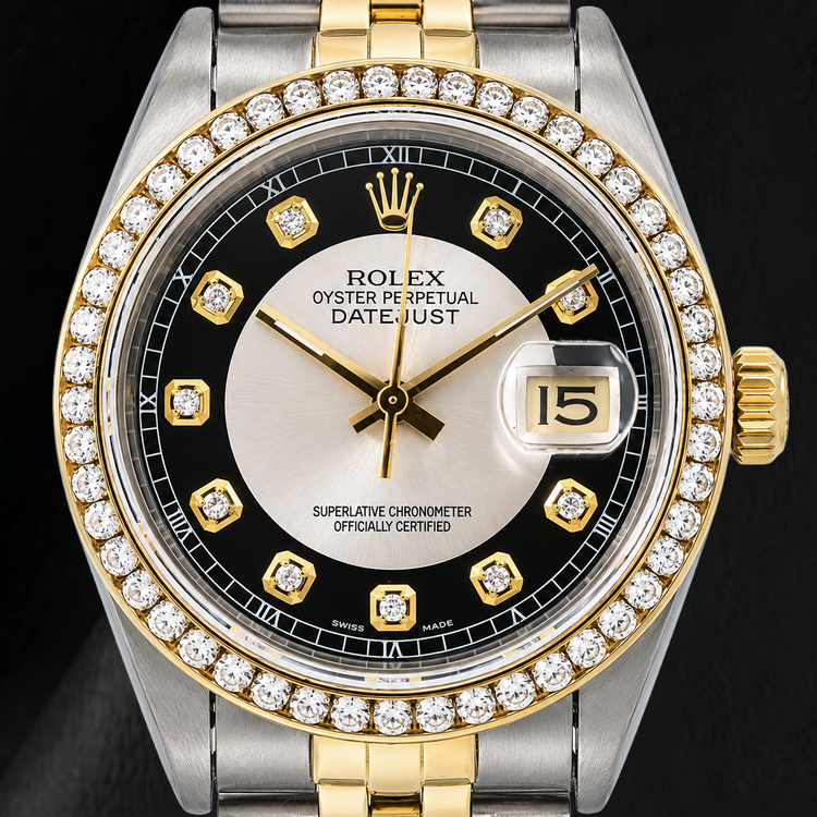 Montre Rolex Datejust 16013 36 mm Bicolore Cadran Diamants Tuxedo Noir