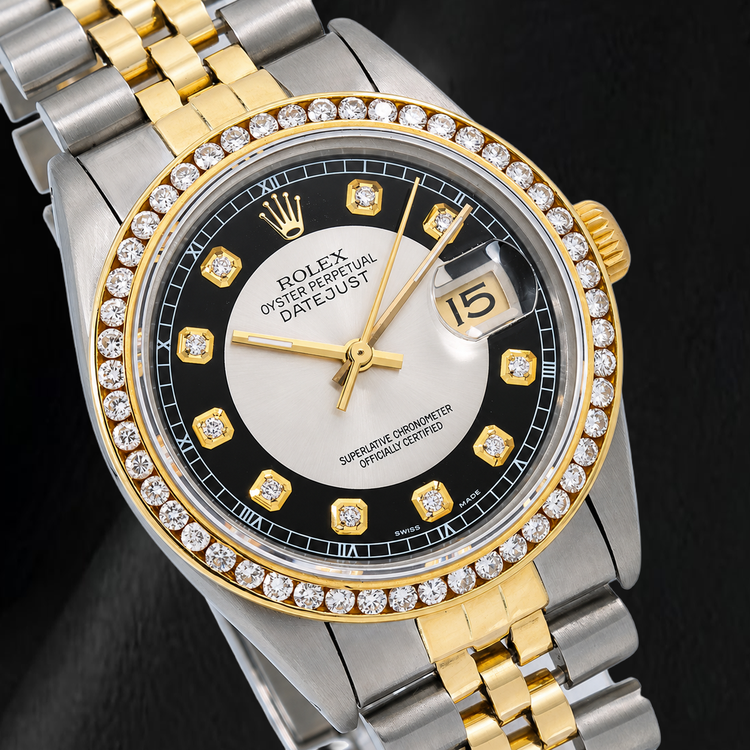Montre Rolex Datejust 16013 36 mm Bicolore Cadran Diamants Tuxedo Noir