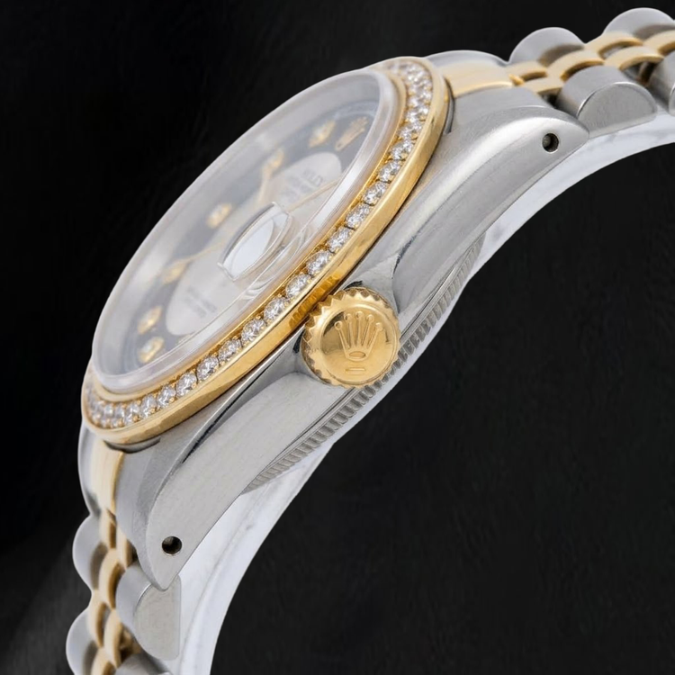 Montre Rolex Datejust 16013 36 mm Bicolore Cadran Diamants Tuxedo Noir