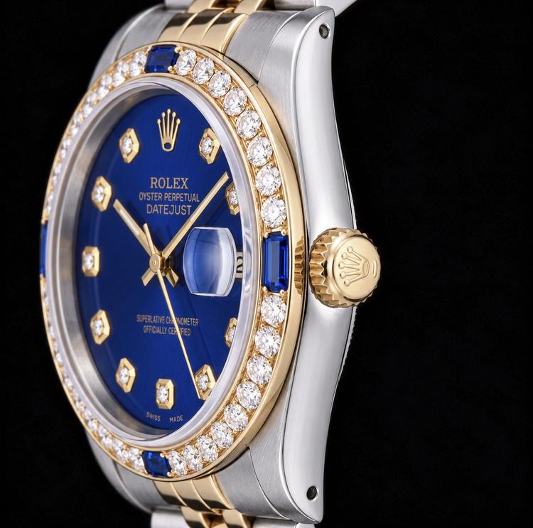 Montre Rolex Datejust 16013 36 mm Bicolore Cadran Diamants Bleu