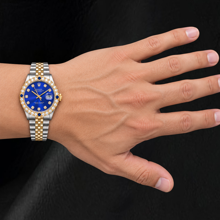 Montre Rolex Datejust 16013 36 mm Bicolore Cadran Diamants Bleu