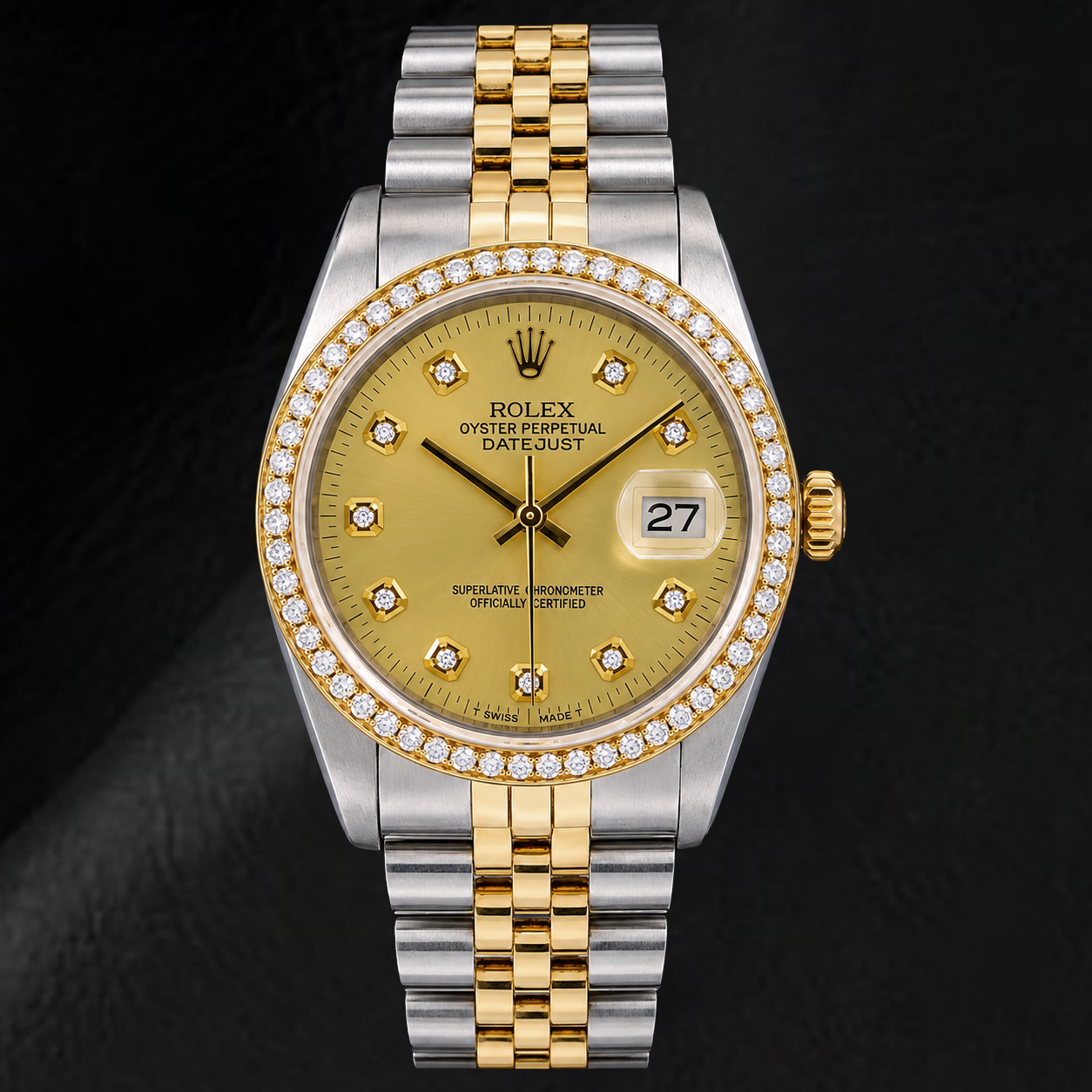 Montre Rolex Datejust 16013 36 mm Bicolore Cadran Diamants Champagne