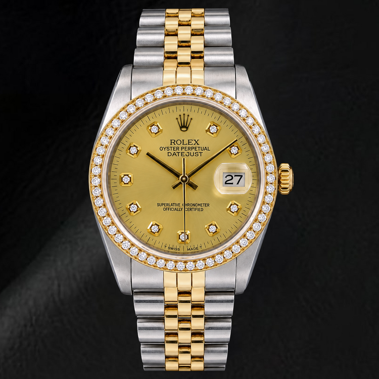 Montre Rolex Datejust 16013 36 mm Bicolore Cadran Diamants Champagne