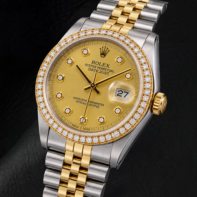 Montre Rolex Datejust 16013 36 mm Bicolore Cadran Diamants Champagne