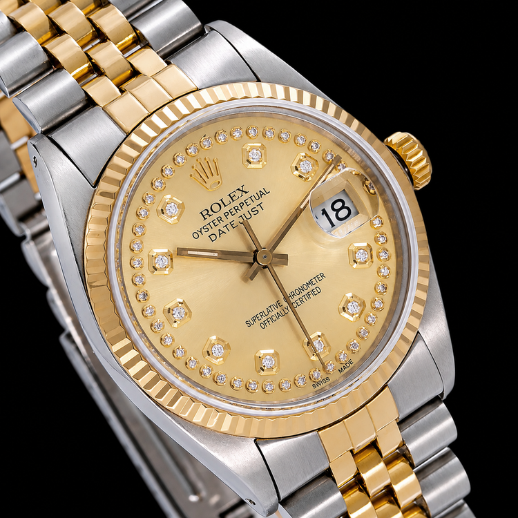 Montre Rolex Datejust 16013 36 mm Bicolore Cadran Diamants Champagne Filet