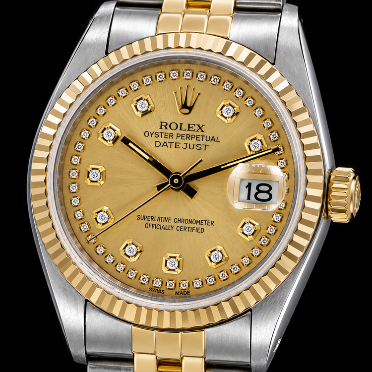 Montre Rolex Datejust 16013 36 mm Bicolore Cadran Diamants Champagne Filet