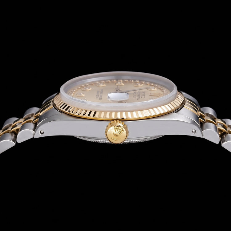 Montre Rolex Datejust 16013 36 mm Bicolore Cadran Diamants Champagne Filet