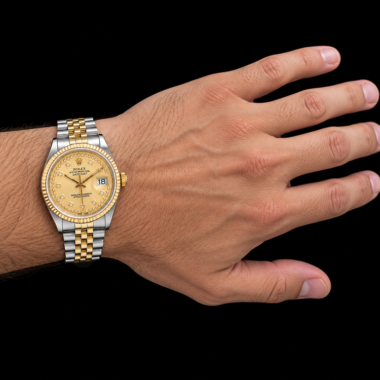 Montre Rolex Datejust 16013 36 mm Bicolore Cadran Diamants Champagne Filet
