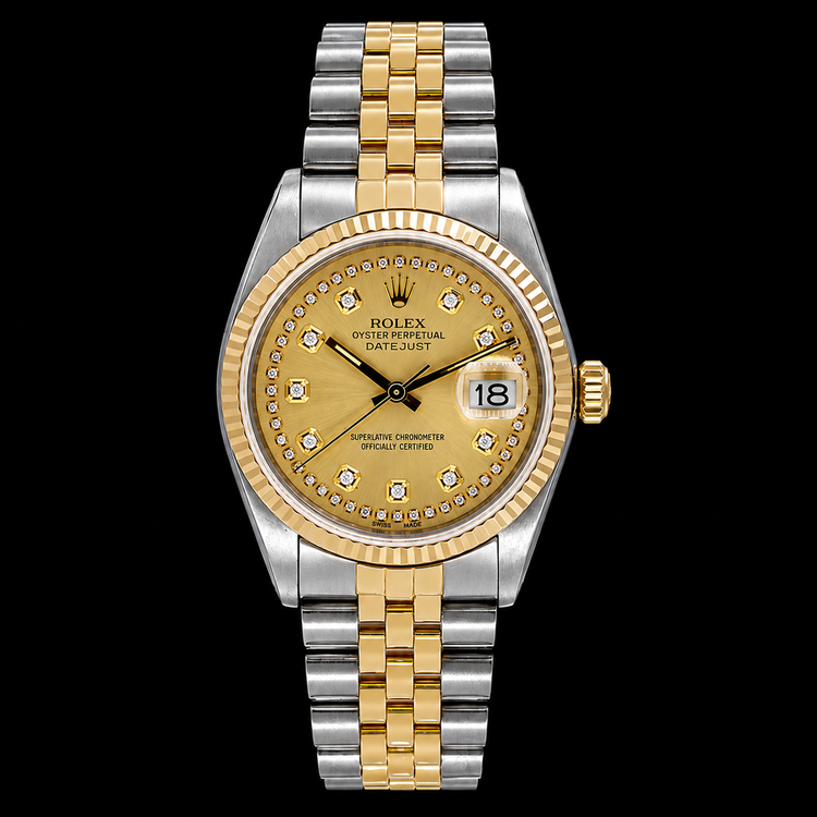 Montre Rolex Datejust 16013 36 mm Bicolore Cadran Diamants Champagne Filet