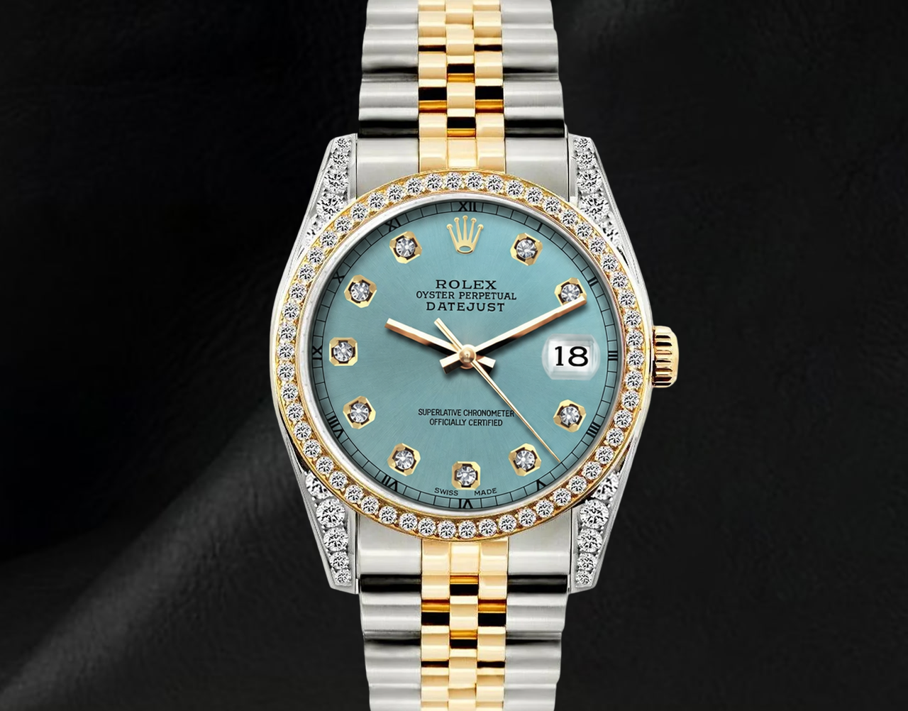 Montre Rolex Datejust 16013 36 mm Bicolore Cadran Diamants Lunette Diamants