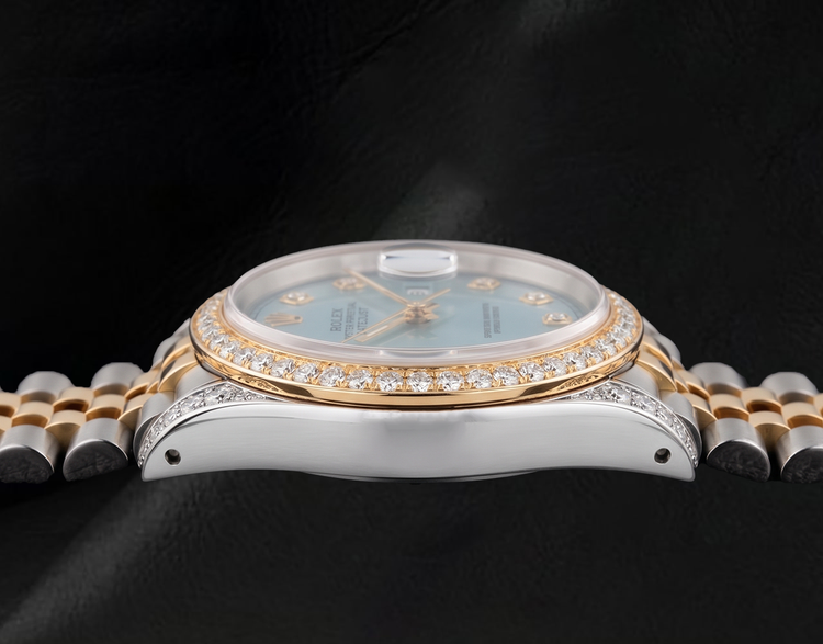 Rolex Datejust 16013 36 mm Cadran Diamants Lunette Diamants Montre Bicolore