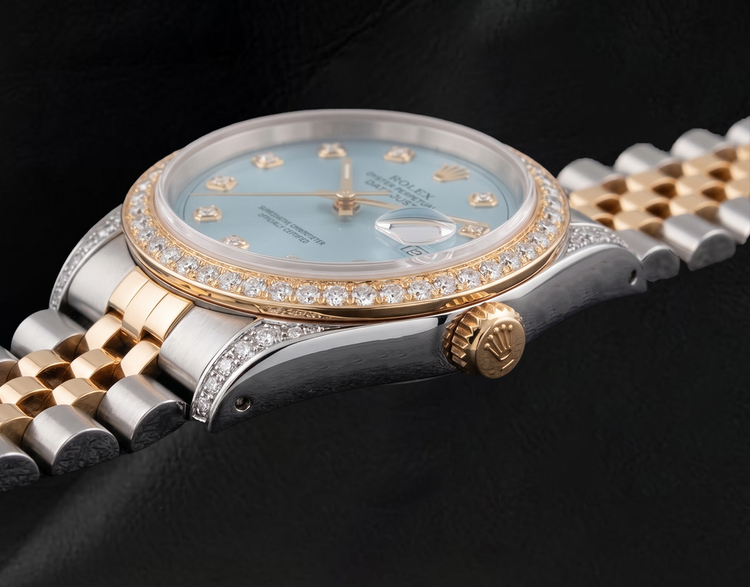 Montre Rolex Datejust 16013 36 mm Bicolore Cadran Diamants Lunette Diamants