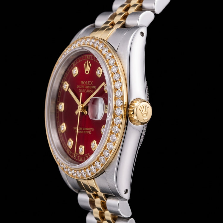 Montre Rolex Datejust 16013 36 mm Bicolore Cadran Rouge