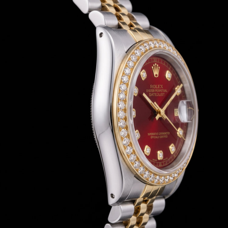 Montre Rolex Datejust 16013 36 mm Bicolore Cadran Rouge