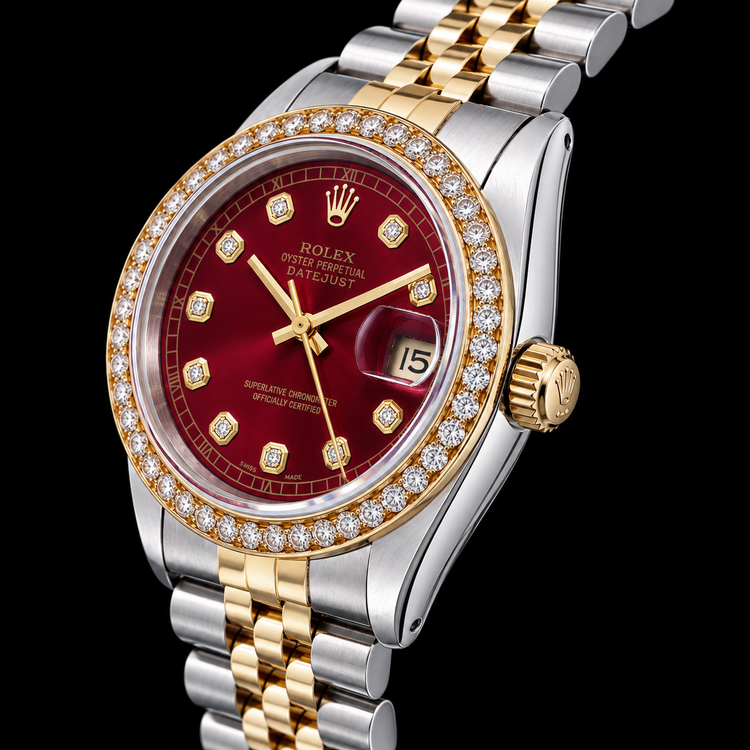 Montre Rolex Datejust 16013 36 mm Bicolore Cadran Rouge