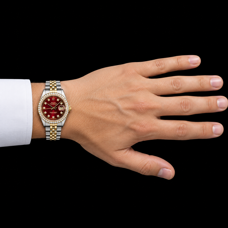 Montre Rolex Datejust 16013 36 mm Bicolore Cadran Rouge
