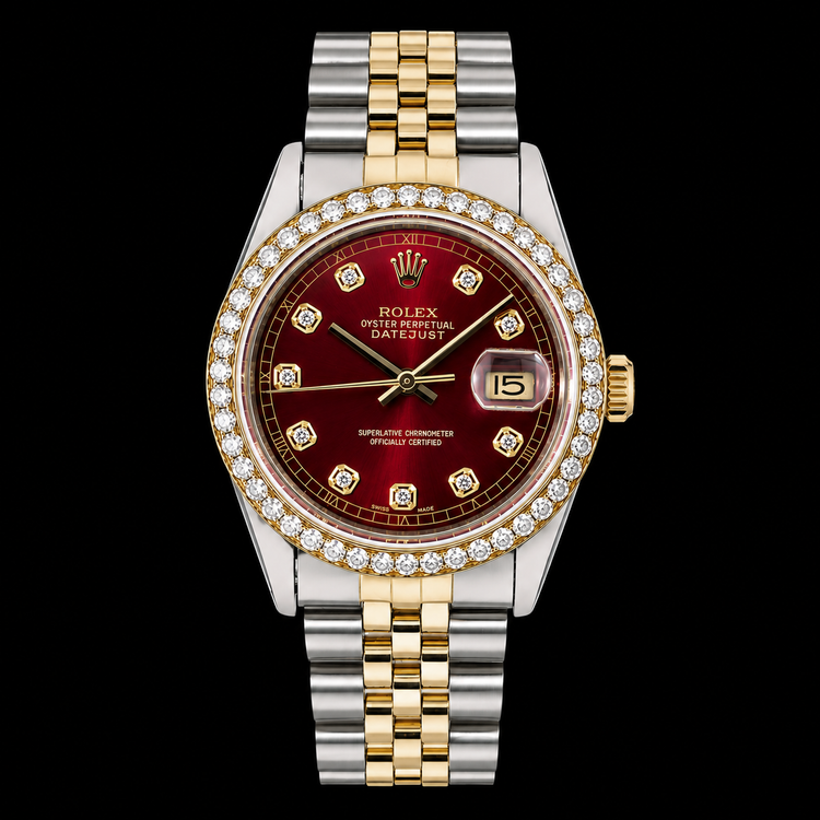 Montre Rolex Datejust 16013 36 mm Bicolore Cadran Rouge