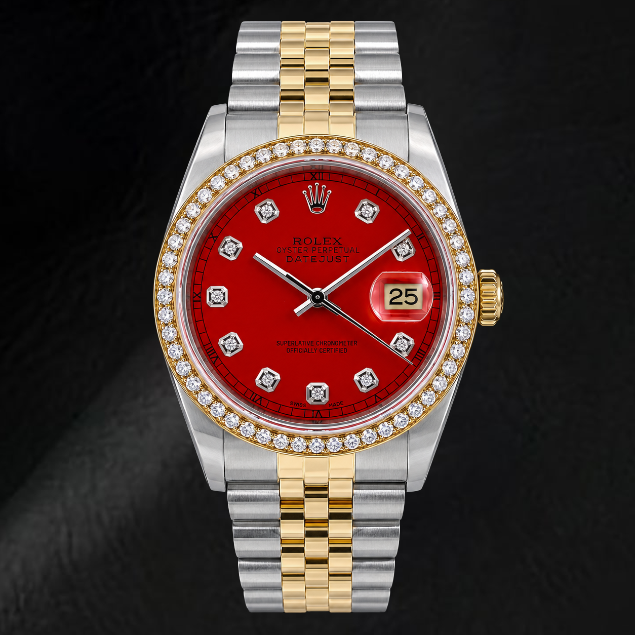 Montre Rolex Datejust 16013 36 mm Bicolore Cadran Diamants Rouge