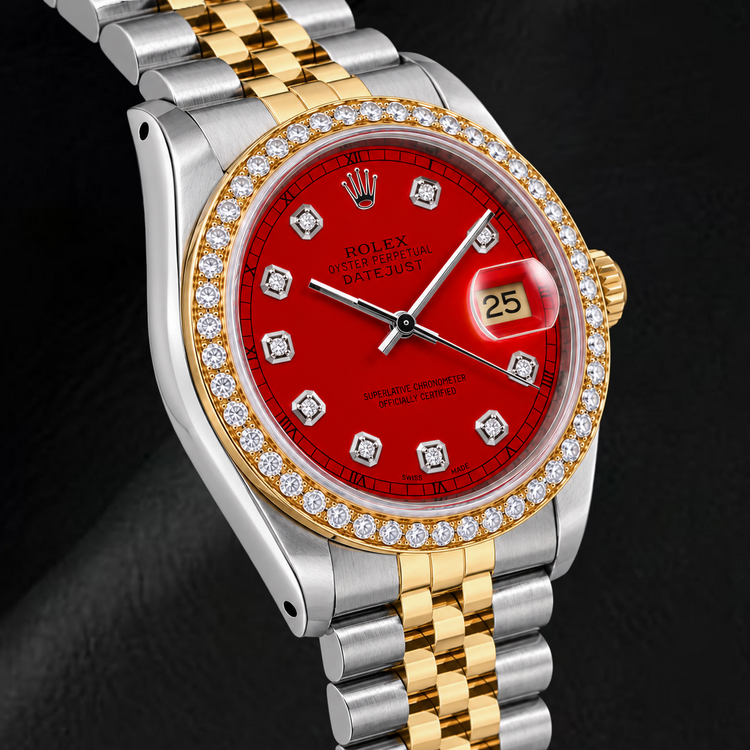 Montre Rolex Datejust 16013 36 mm Bicolore Cadran Diamants Rouge