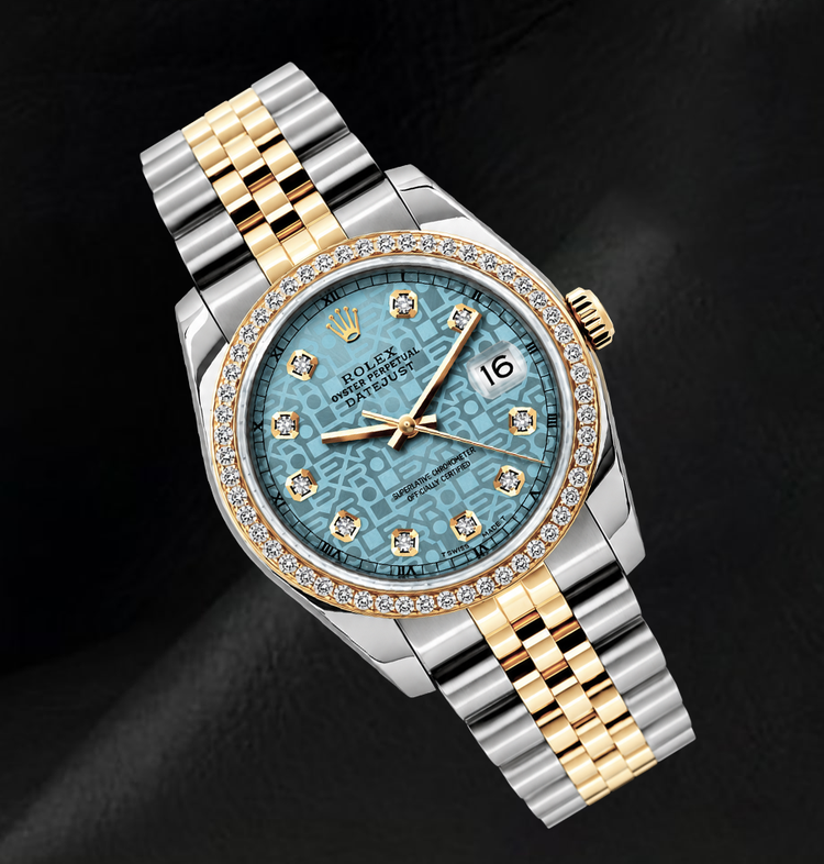 Rolex Datejust 16013 Montre Bicolore 36 mm Cadran Diamants Bleu Glacier Bracelet Jubilé