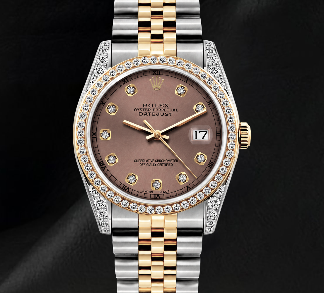 Rolex Datejust 16013 Montre Bicolore 36 mm Cadran Diamants Saumon