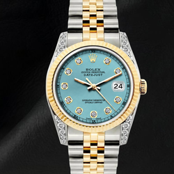 Rolex Datejust 16013 Montre Bicolore 36 mm Cadran Diamants Turquoise