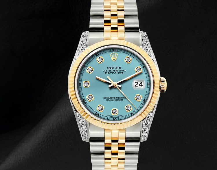 Rolex Datejust 16013 Montre Bicolore 36 mm Cadran Diamants Turquoise