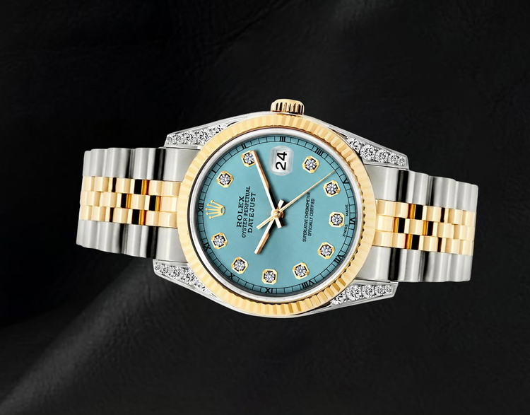 Rolex Datejust 16013 Montre Bicolore 36 mm Cadran Diamants Turquoise