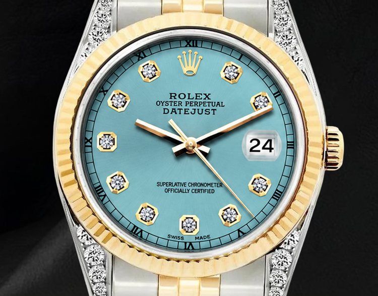 Rolex Datejust 16013 Montre Bicolore 36 mm Cadran Diamants Turquoise