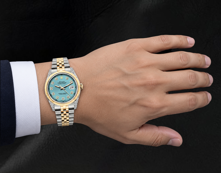 Rolex Datejust 16013 Montre Bicolore 36 mm Cadran Diamants Turquoise