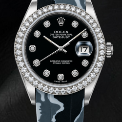 Montre Rolex Datejust 16014 36 mm Cadran Diamants Noir Bracelet en Caoutchouc Camouflage Gris