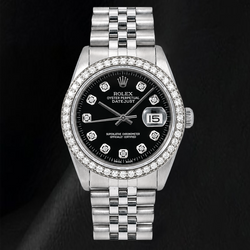 Rolex Datejust 16014 36 mm Cadran Diamants Noir Montre en Acier Inoxydable Bracelet Jubilé