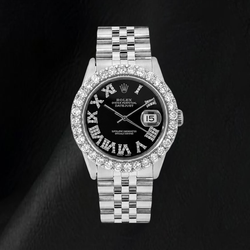 Montre Rolex Datejust 16014 36 mm en Acier Inoxydable Cadran Diamants Noir Chiffres Romains