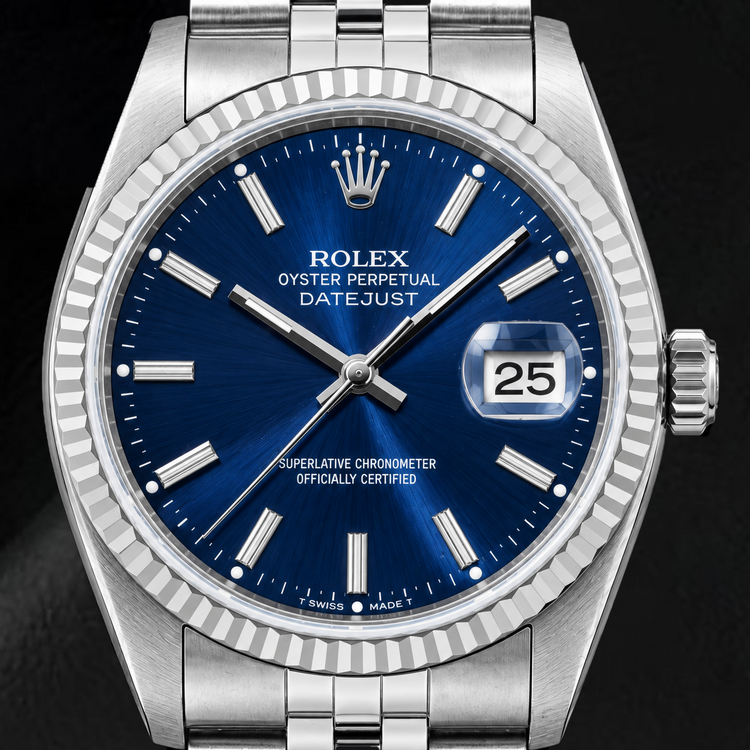 Montre Rolex Datejust 16014 36 mm Cadran Bleu à Index Bâtons en Acier Inoxydable