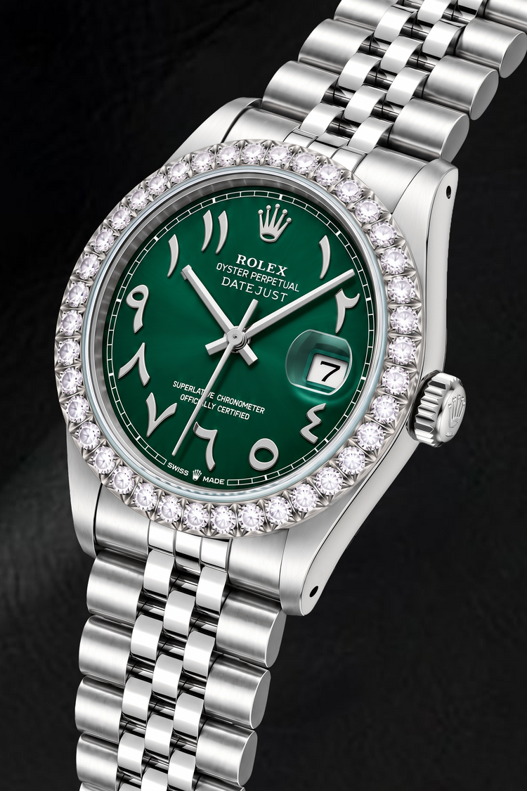 Montre Rolex Datejust 16014 36 mm en Acier Inoxydable Cadran Vert Chiffres Arabes Orientaux