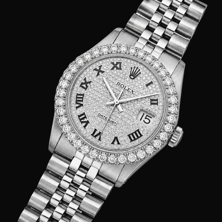 Rolex Datejust 16014 36 mm Cadran Pavé de Diamants Chiffres Romains Acier Inoxydable